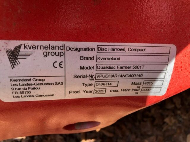 CM000115 2022 Kverneland Qualidisc Trailed Disc Harrow