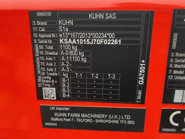 HM067673 New Kuhn GA7501 Rake.