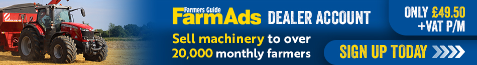 FarmAds dealer account signup banner on farm machinery website